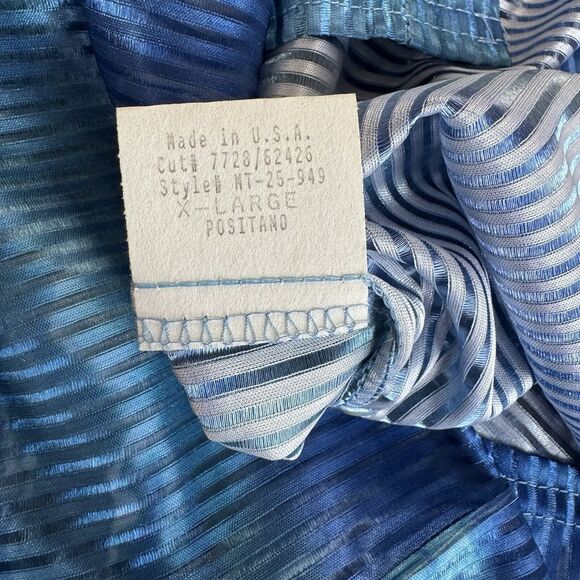 Vintage Positano Shirt Top 80s 1980’s Club Disco Semi Sheer Ribbed Blue Green XL - Picture 11 of 11